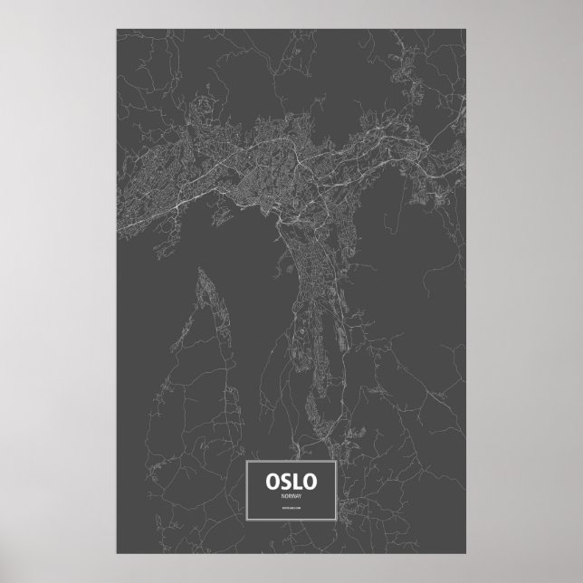 Oslo, Norwegen (weiß auf schwarz) Poster (Vorne)