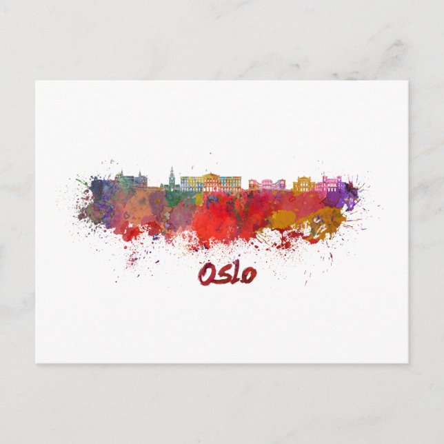 Oslo Skyline in Aquarellfarbe Postkarte (Vorderseite)