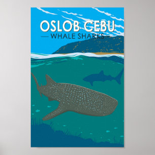 Oslob Cebu Philippines Whale Shark Travel Vintag Poster
