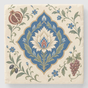 Osmanisch Iznik Floral   Blaues Botanisches Granat Steinuntersetzer