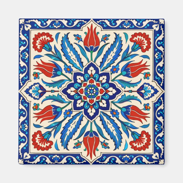 Osmanischer Stil Blau-Rot Tulpenmuster Magnet (Vorne)
