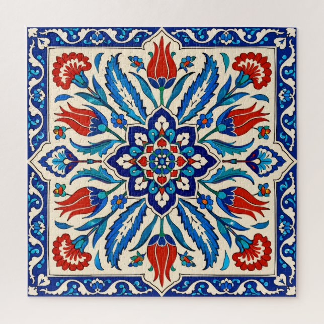 Osmanischer Stil Blau Rot Tulpenmuster Puzzle (Vertikal)