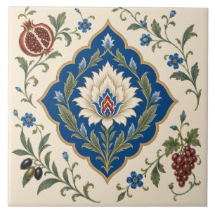 Osmanisches Iznik-Blumenmuster   Blaues Botanische Fliese