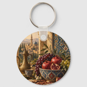 Osmanisches Iznik-Granatapfel-Oliven-Stillleben Schlüsselanhänger