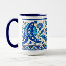 Osmanisches Iznik-Saz-Blatt-Blumen-Mug | Blau Türk
