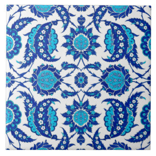 Osmanisches Iznik-Saz-Blatt Floral Blau Türkis Fliese