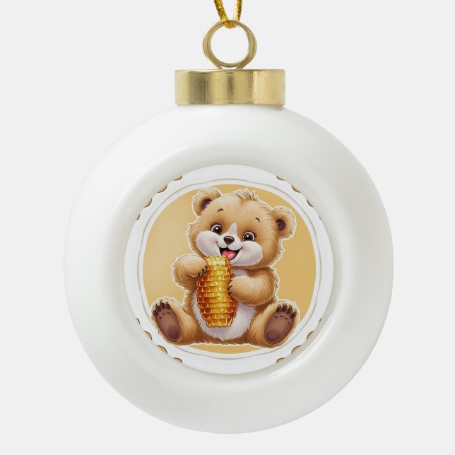 oso comiendo miel keramik Kugel-Ornament (Vorderseite)