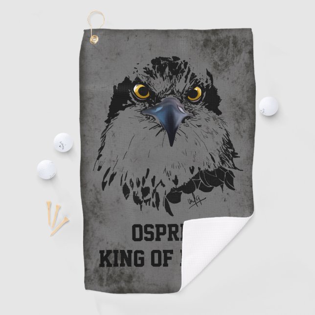 Osprey King of Birds Illustration Dark Gray Grunge Golfhandtuch (Insitu)