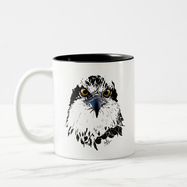 Osprey Zeichnend Schwarz-Weiß-Piercing-Augen Zweifarbige Tasse (Links)