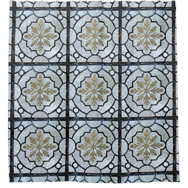 Ost-Blumenmuster Muster Grayish Blue & Gold Duschvorhang (Vorderseite)