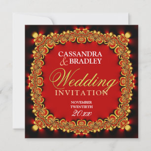 Ost Feuer Red Gold Lace Hochzeitseinladungen Einladung