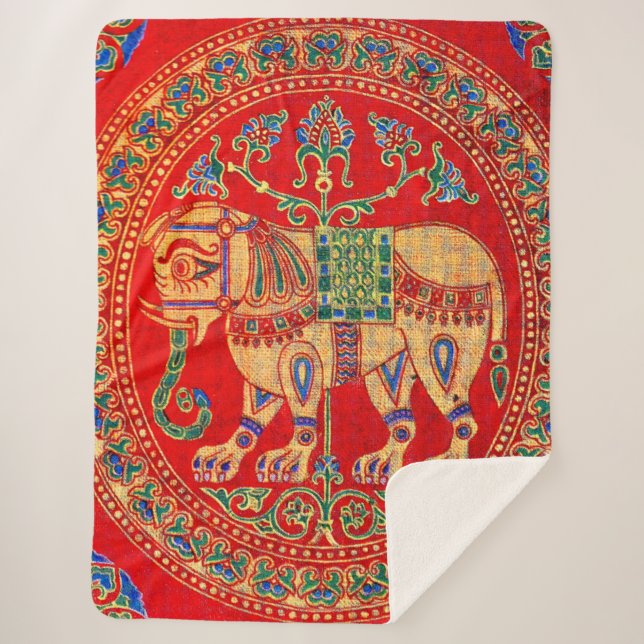 Ost-Indischer Elefantendruck Sherpadecke (Vorderseite)