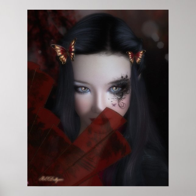 Ost inspiriert Mädchenportrait mit Fächerposter Poster (Vorne)