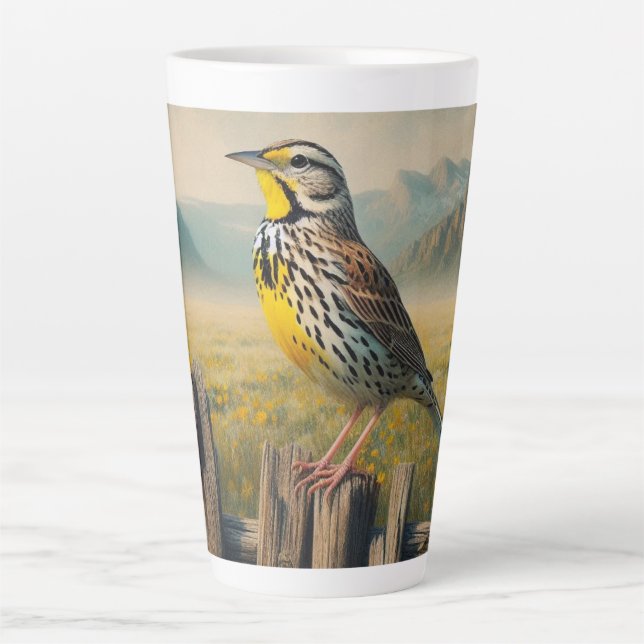 Ost-Meadowlark auf einem rustikalen Zaun Milchtasse (Vorderseite)