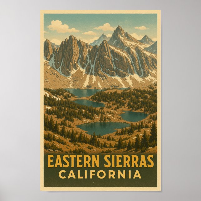 Ost-Sierra California Vintage Travel Poster (Vorne)