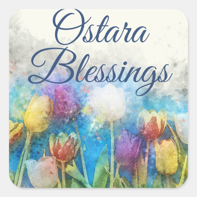 Ostara Blessings Tulips Pagan Wiccan Sabbat Quadratischer Aufkleber (Vorderseite)