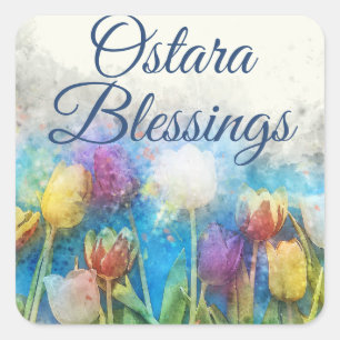 Ostara Blessings Tulips Pagan Wiccan Sabbat Quadratischer Aufkleber