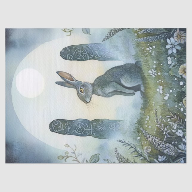 Ostara Wiccan Magic Hare Stehend Stones Decoupage Seidenpapier (Vorderseite)