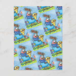 OSTBUNNY REITEN NIEDLICHE SCHICKE IN BLAUEN EGG, W FEIERTAGSPOSTKARTE