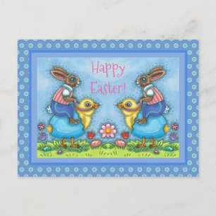 OSTBUNNY REITEN NIEDLICHE SCHICKE IN BLAUEN EGG, W FEIERTAGSPOSTKARTE