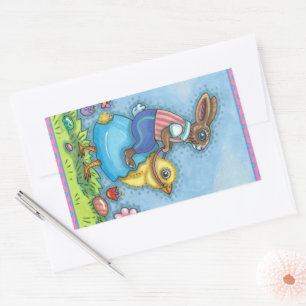 OSTBUNNY REITEN NIEDLICHE SCHICKE IN BLAUEN EGG, W RECHTECKIGER AUFKLEBER