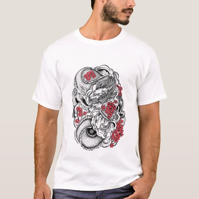 Ostdrache mit Blüten T-Shirt (Vorderseite)