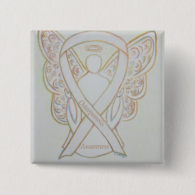 Osteoporose Bewusstsein Angel White Ribbon Art But Button (Vorderseite)