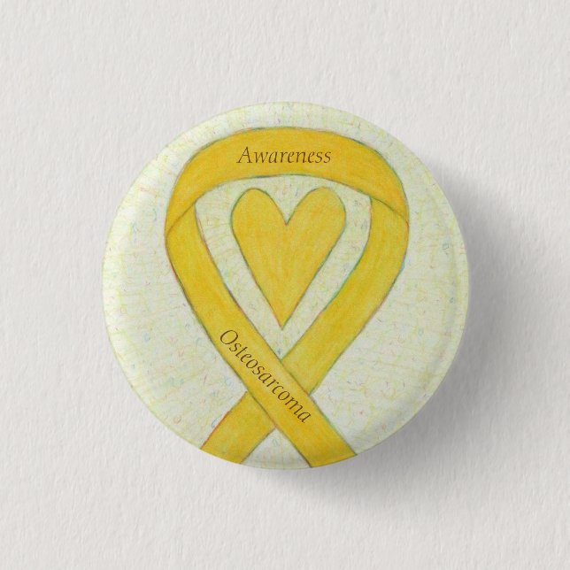 Osteosarcoma Gelbes Bewusstsein Band Herz-Button Button (Vorderseite)