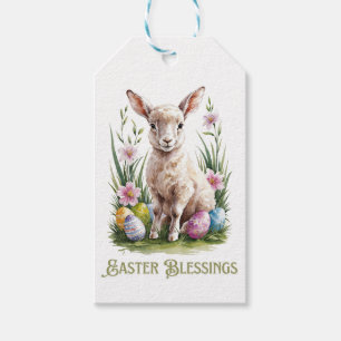 Oster-Aquarell-Lamm und Blumen Geschenkanhänger