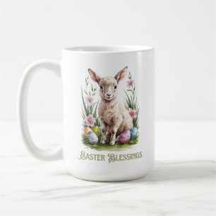 Oster-Aquarell-Lamm und Blumen Kaffeetasse