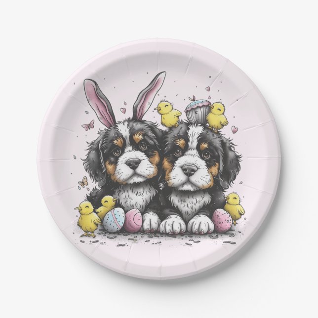 Oster-Bernersennenhunde Pappteller (Vorderseite)