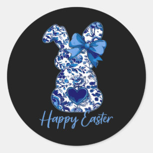 Oster-Chinoiserie-Blumenhase mit süßer blauer Schl Runder Aufkleber