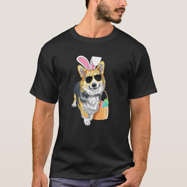 Oster-Corgi Schwarz und Braun T-Shirt (Vorderseite)