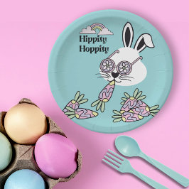 Oster-Dessert-Papierplatten – Retro-Hippie-Hase Pappteller