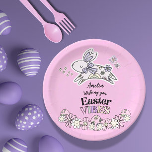 Oster-Dessert-Papierteller – Retro-Hippie-Hase Pappteller