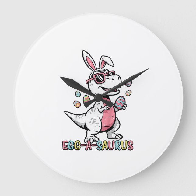 Oster Dino Hase Ei A Saurus Trex Hase Junge Große Wanduhr (Vorderseite)