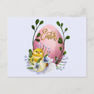 Oster-Ei, Baby-Küken und Frühlingsblumen Postkarte