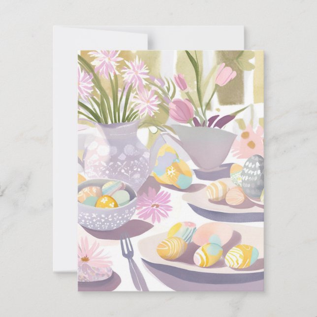 Oster-Ei-Blumen-Aquarell-Teeparty  Feiertagskarte (Vorderseite)