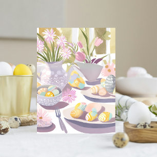Oster-Ei-Blumen-Aquarell-Teeparty Feiertagspostkarte