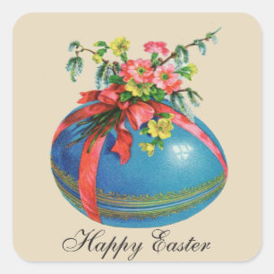 Oster-Ei im Vintage-Stil und Blumen fügen eine Nac Quadratischer Aufkleber