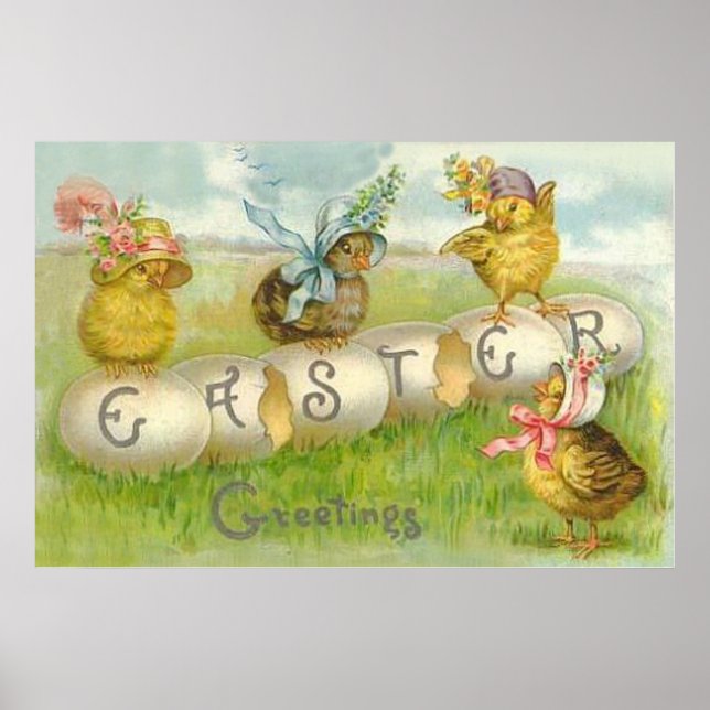 Oster-Ei-Küken-Feld Poster (Vorne)