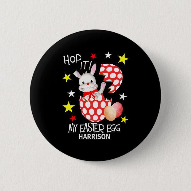 Oster-Ei Lustiger Hase Personalisiertes T-Shirt  Button (Vorderseite)