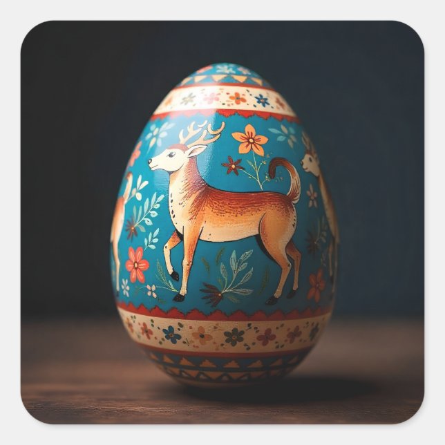 Oster-Ei mit Rentier Quadratischer Aufkleber (Vorderseite)