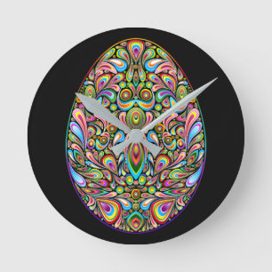 Oster-Ei-Psychedelic-Design-Kinder-Bio-T-Shirt Runde Wanduhr