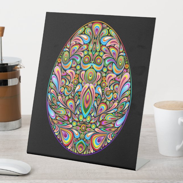 Oster-Ei-Psychedelic-Design-Kinder-Bio-T-Shirt Sockelschild (In Situ)