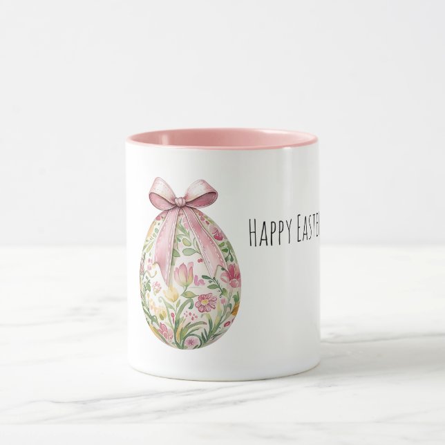 Oster-Ei-Schleife mit rosa Blumen Tasse (Zentrum)