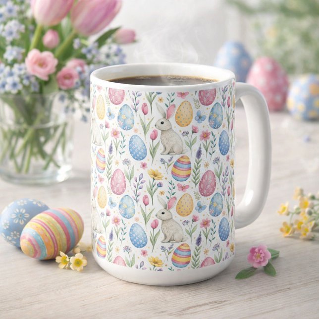 Oster-Ei- und Häschen-Muster-Illustration in Paste Kaffeetasse (Von Creator hochgeladen)