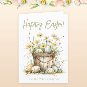 Oster-Eier Beige Blumen Feiertagskarte