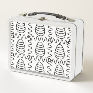 Oster-Eier Chevron Schwarz-Weiß Frohe Ostern Metall Brotdose
