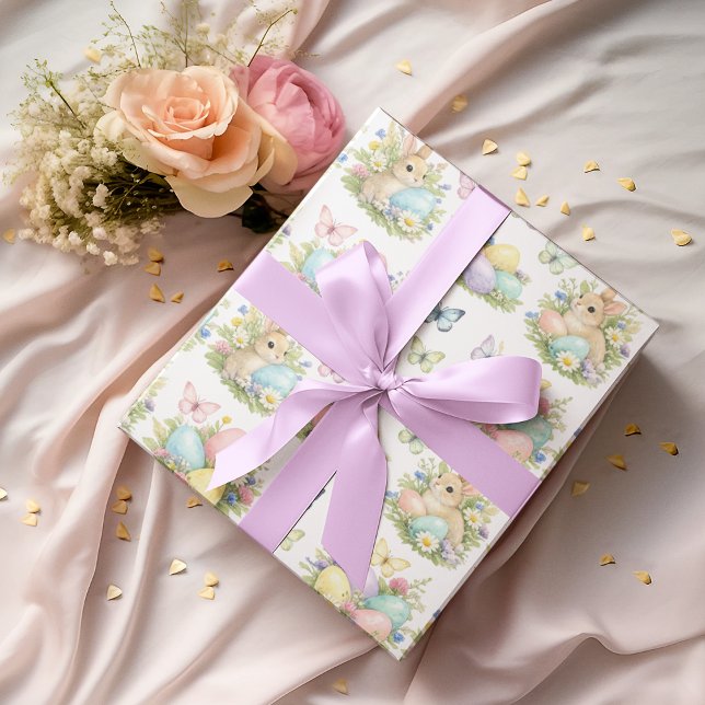 Oster-Eier & Hasen Blumen & Schmetterlinge Geschenkpapier (Von Creator hochgeladen)